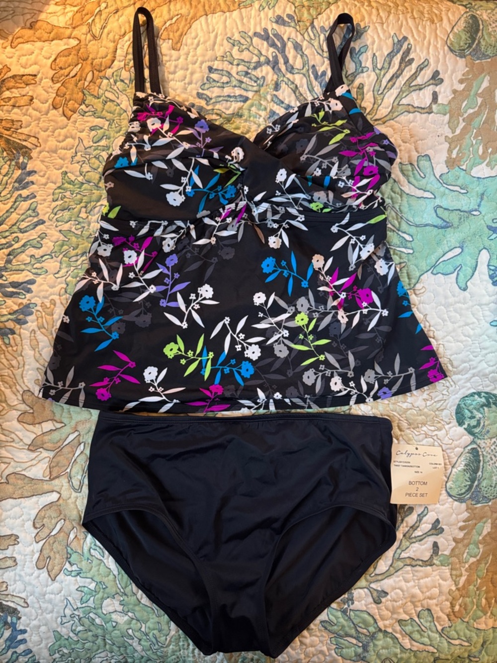 NWT Black Floral Tankini
